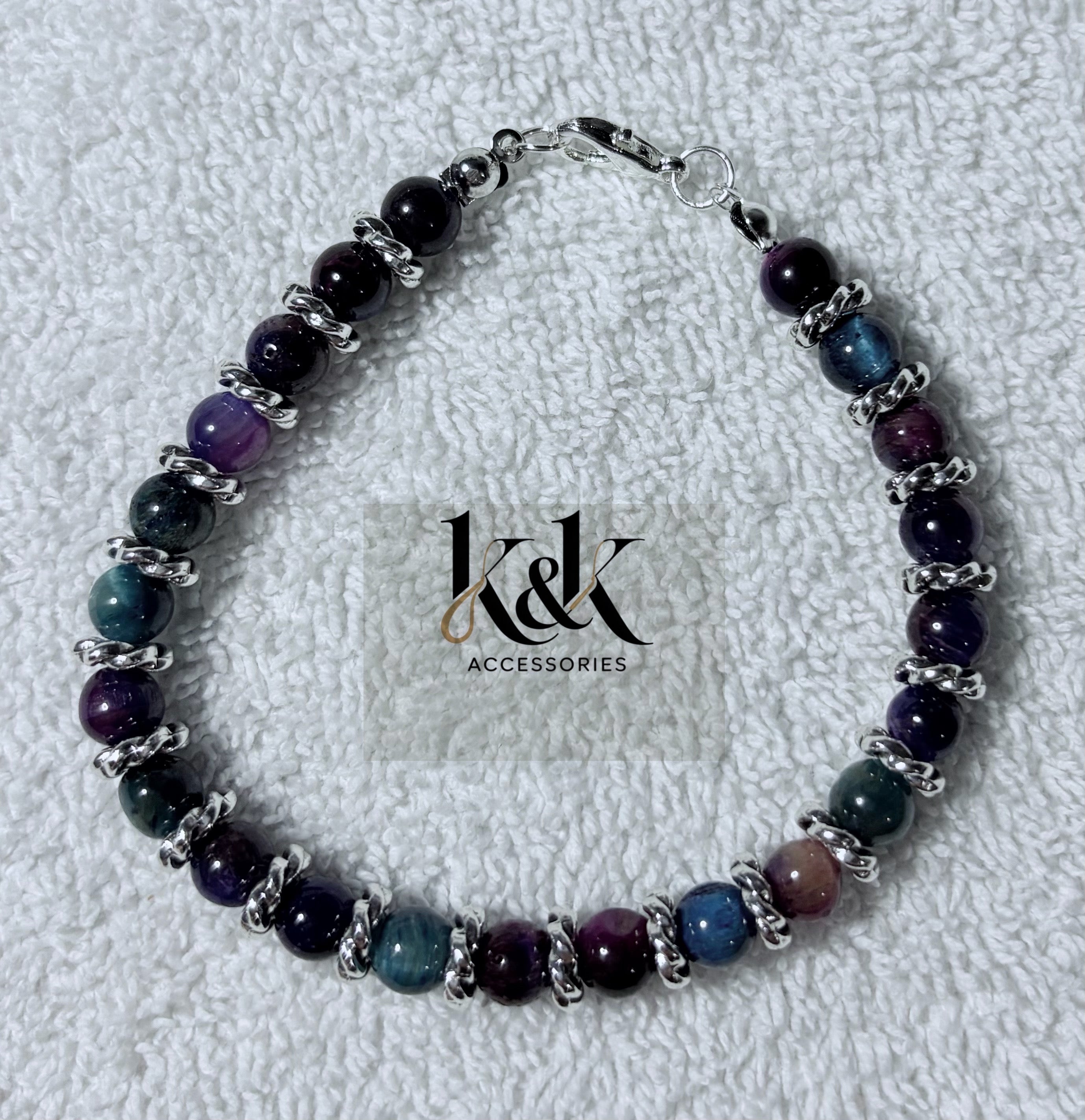 Multicolour Gemstone Bracelet with Silver Chain Spacers & Clasp - Adjustable Jewellery