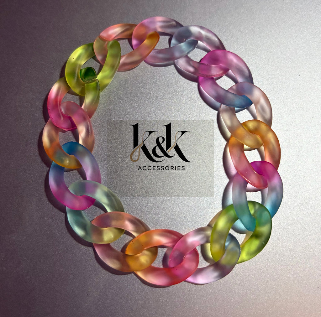 Rainbow Frosted Chain Link Bracelet - Adjustable Chunky Acrylic Jewellery