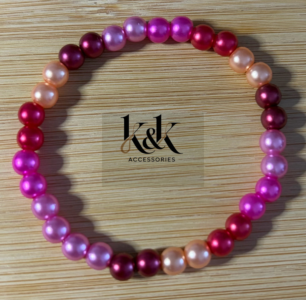 Hot Pink, Pink, Peach & Burgundy Beaded Bracelet