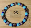 Turquoise & Brown Marbled Bracelet with Blue Rhinestone Spacers