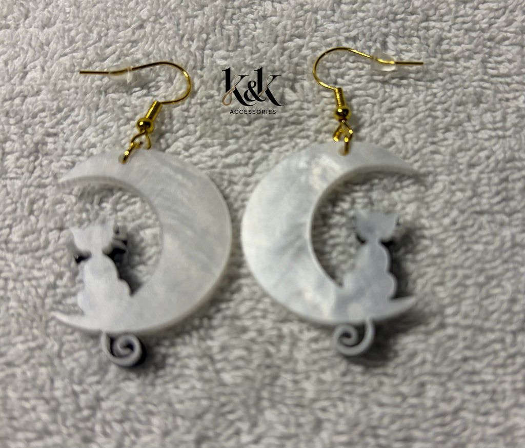 Cat and moon earrings