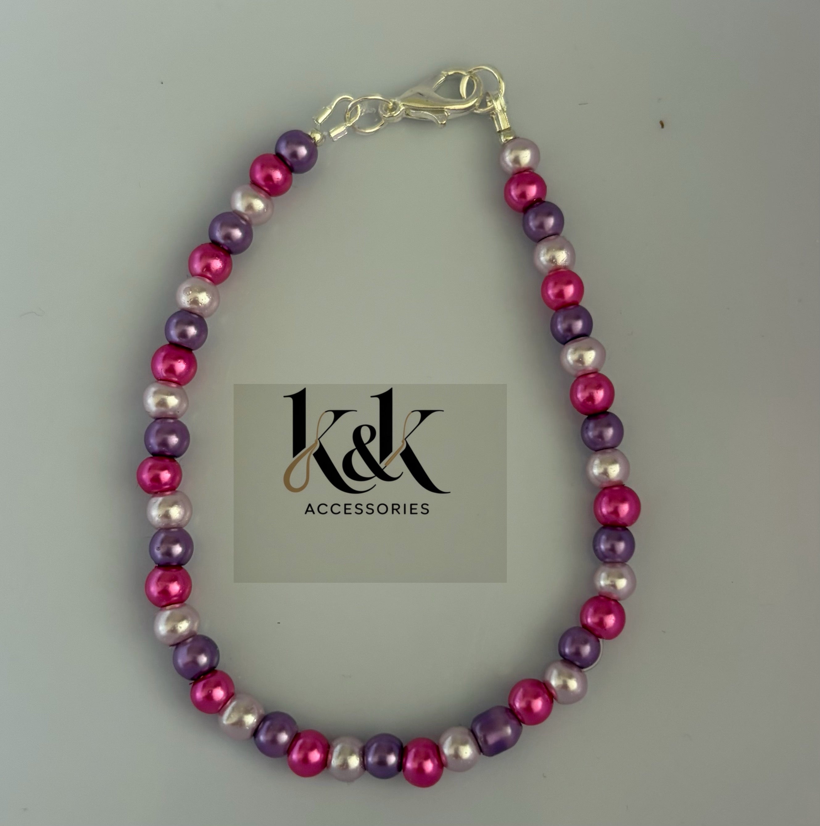 Handmade Pearl Bracelet - Purple, Pink & Silver