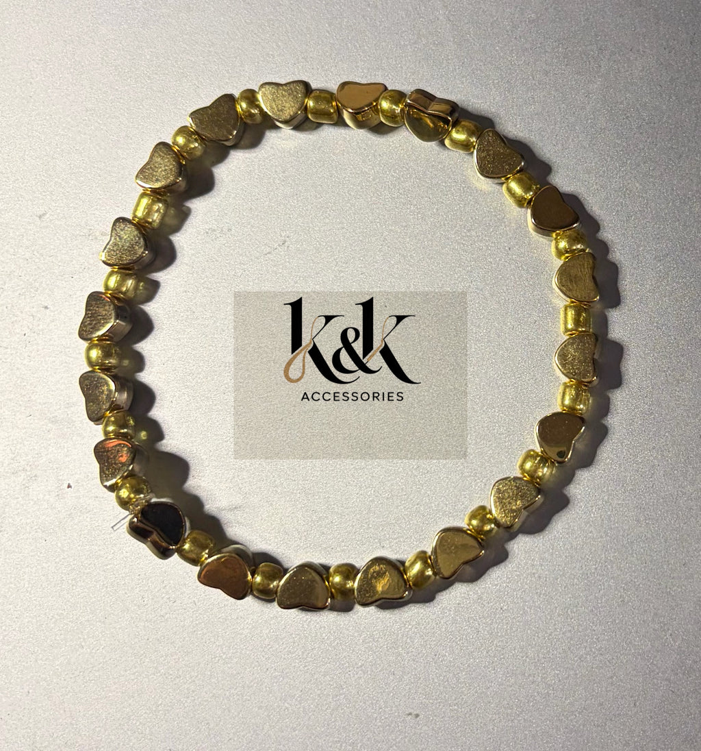 Gold Heart Bracelet - Elastic Cord Jewellery