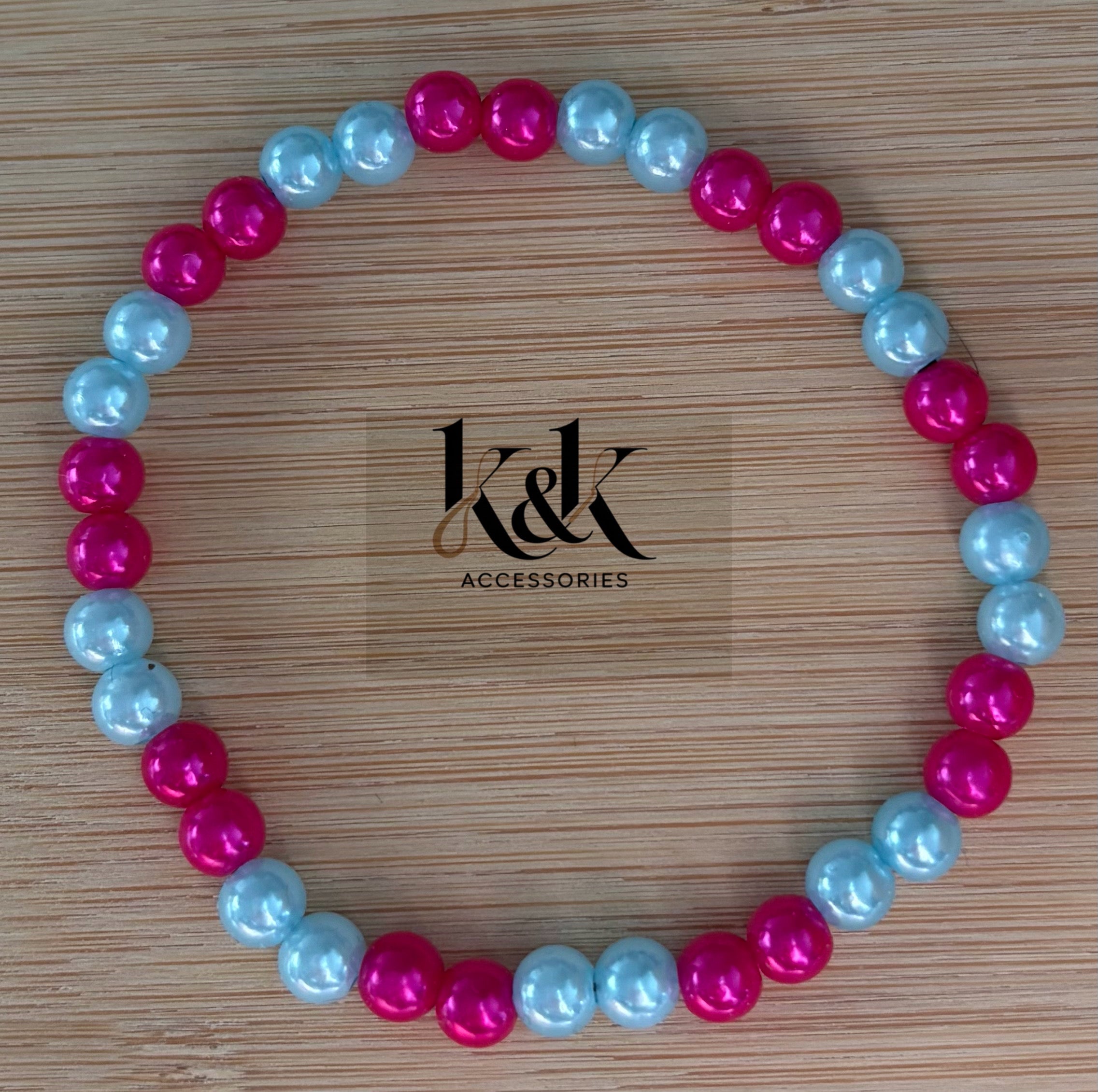 Hot Pink & Pale Blue Pearl Bracelet