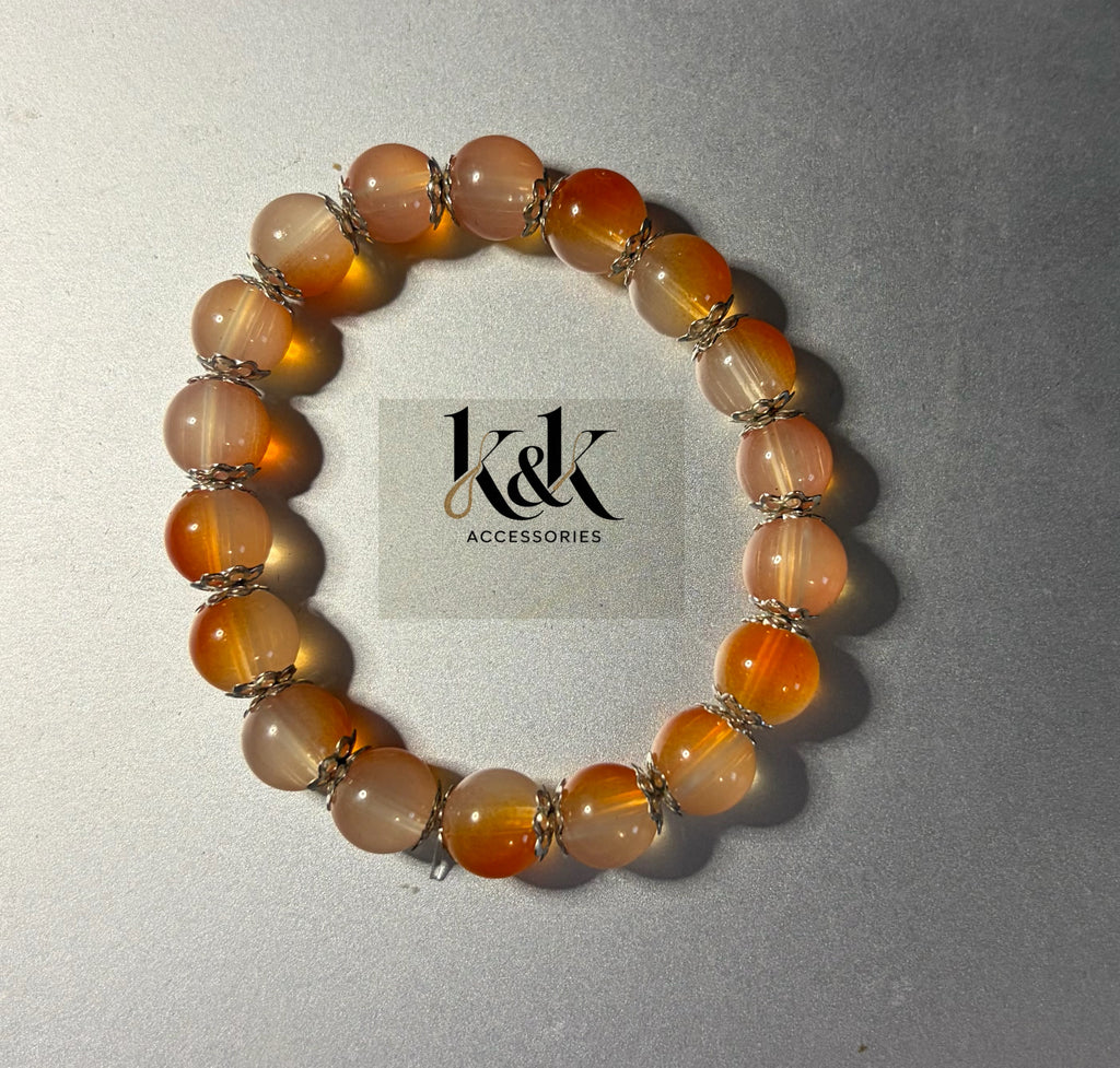 Carnelian Agate Bracelet with Silver Spacers - Natural Gemstone Jewellery