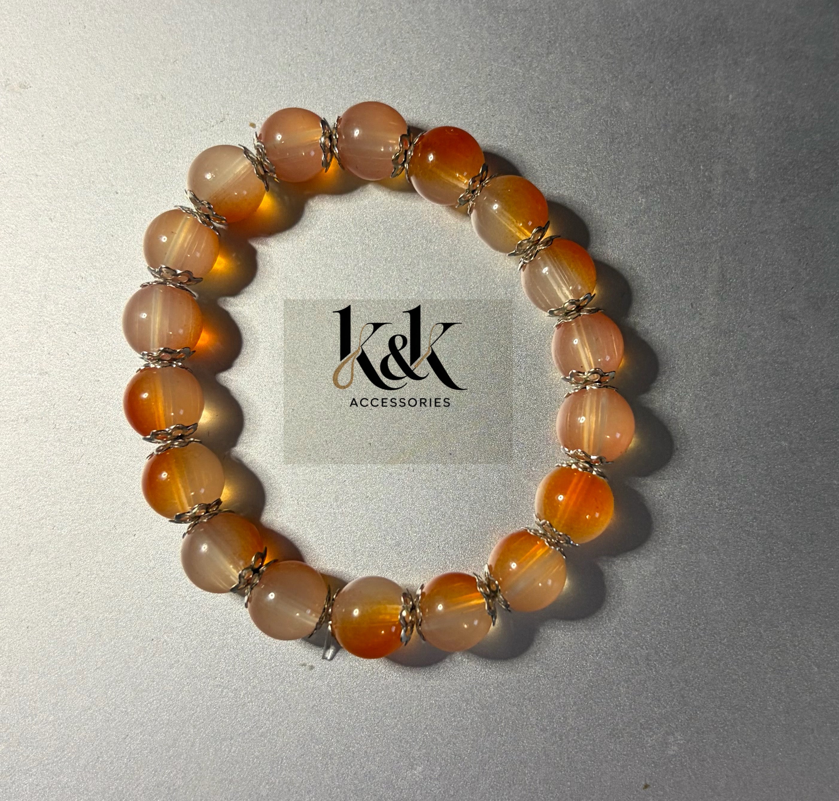 Carnelian Agate Bracelet with Silver Spacers - Natural Gemstone Jewellery