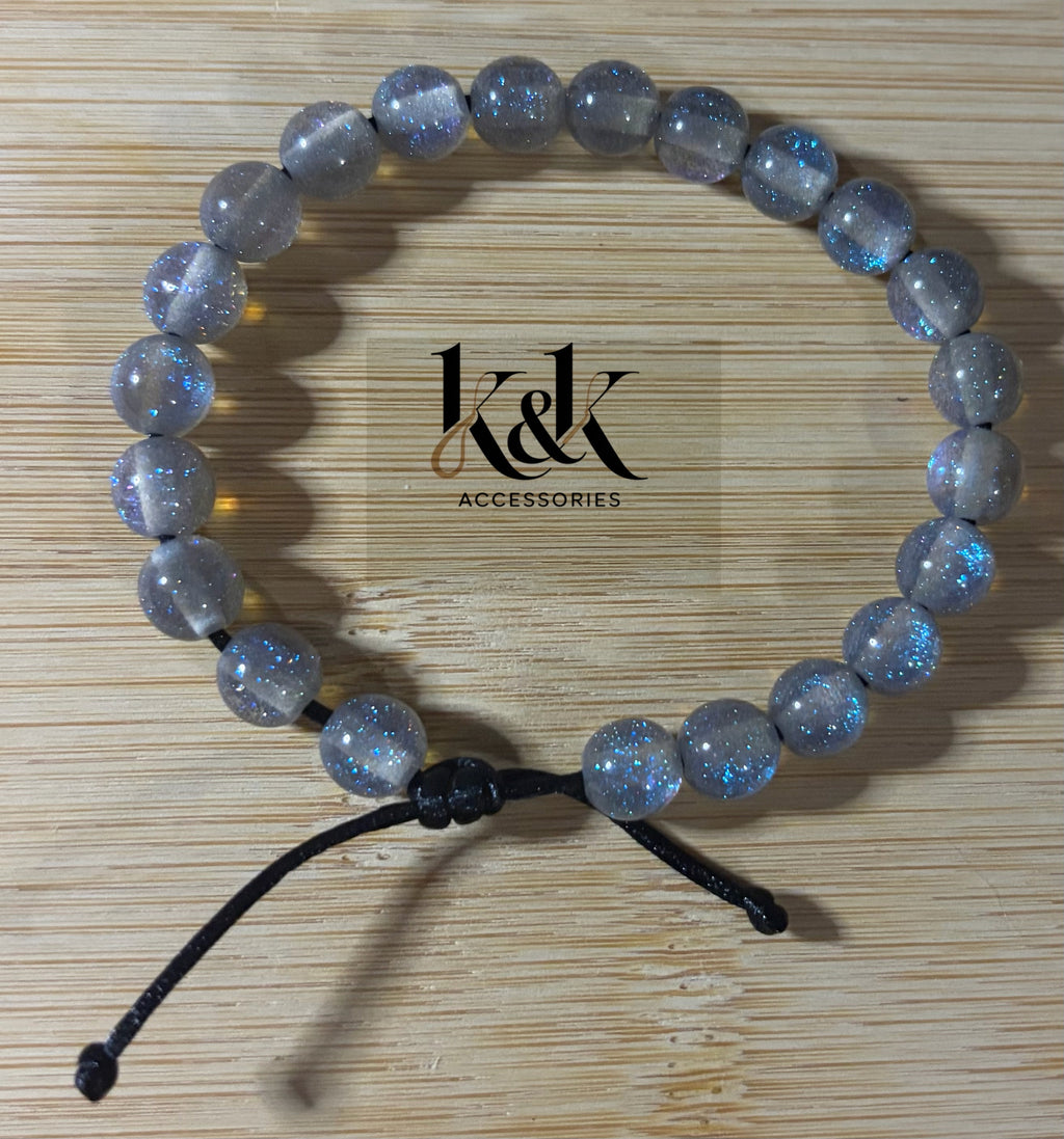 Clear Sparkle Bracelet with Blue Glitter - Adjustable