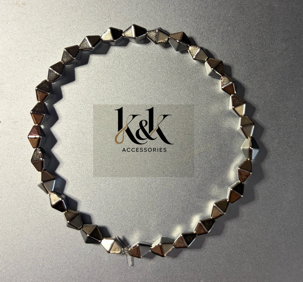 Silver Geometric Bracelet - Modern Faceted Diamond Bead Jewellery
