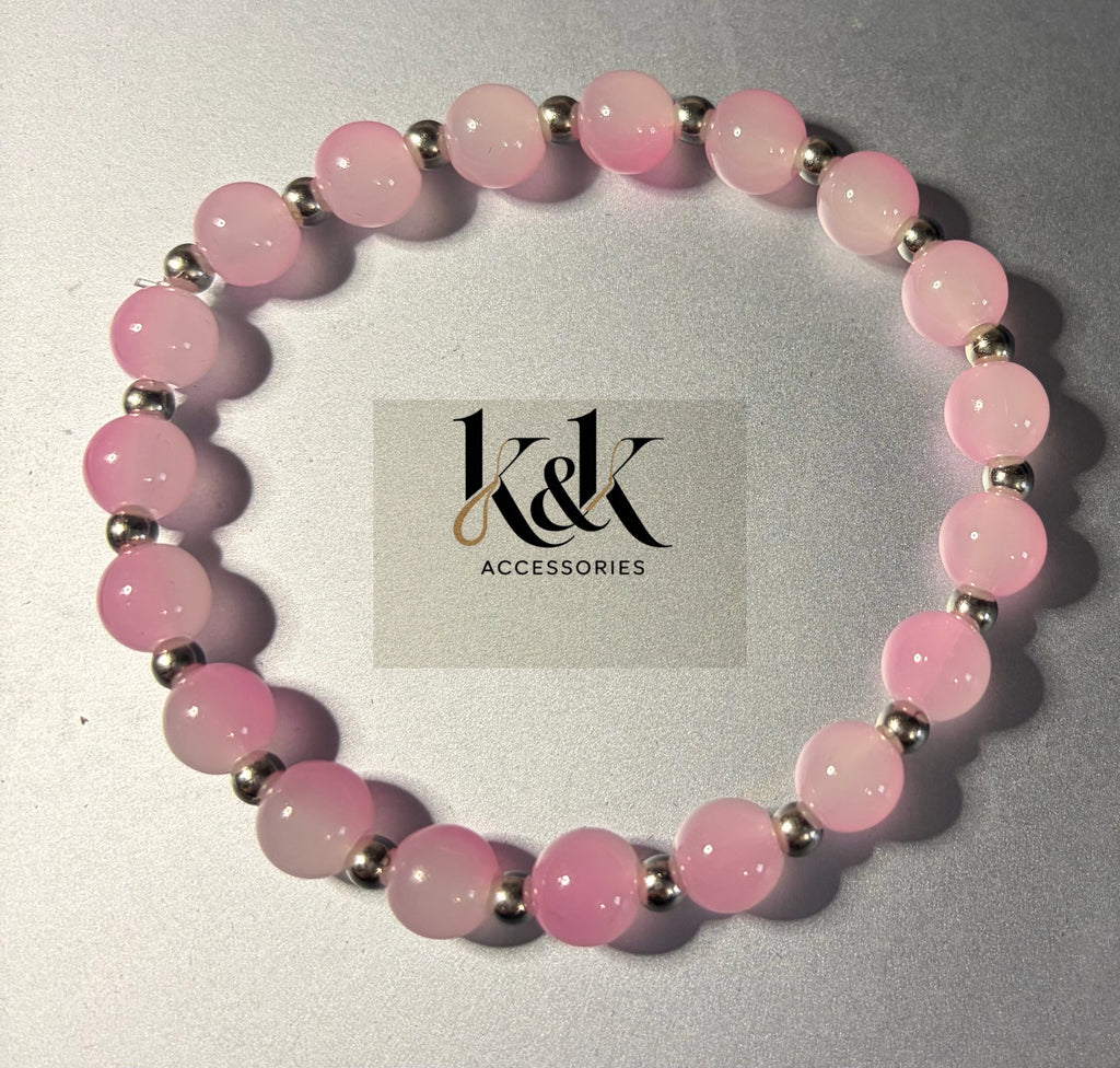 Rose Quartz Bracelet with Silver Spacers - Natural Gemstone Jewellery