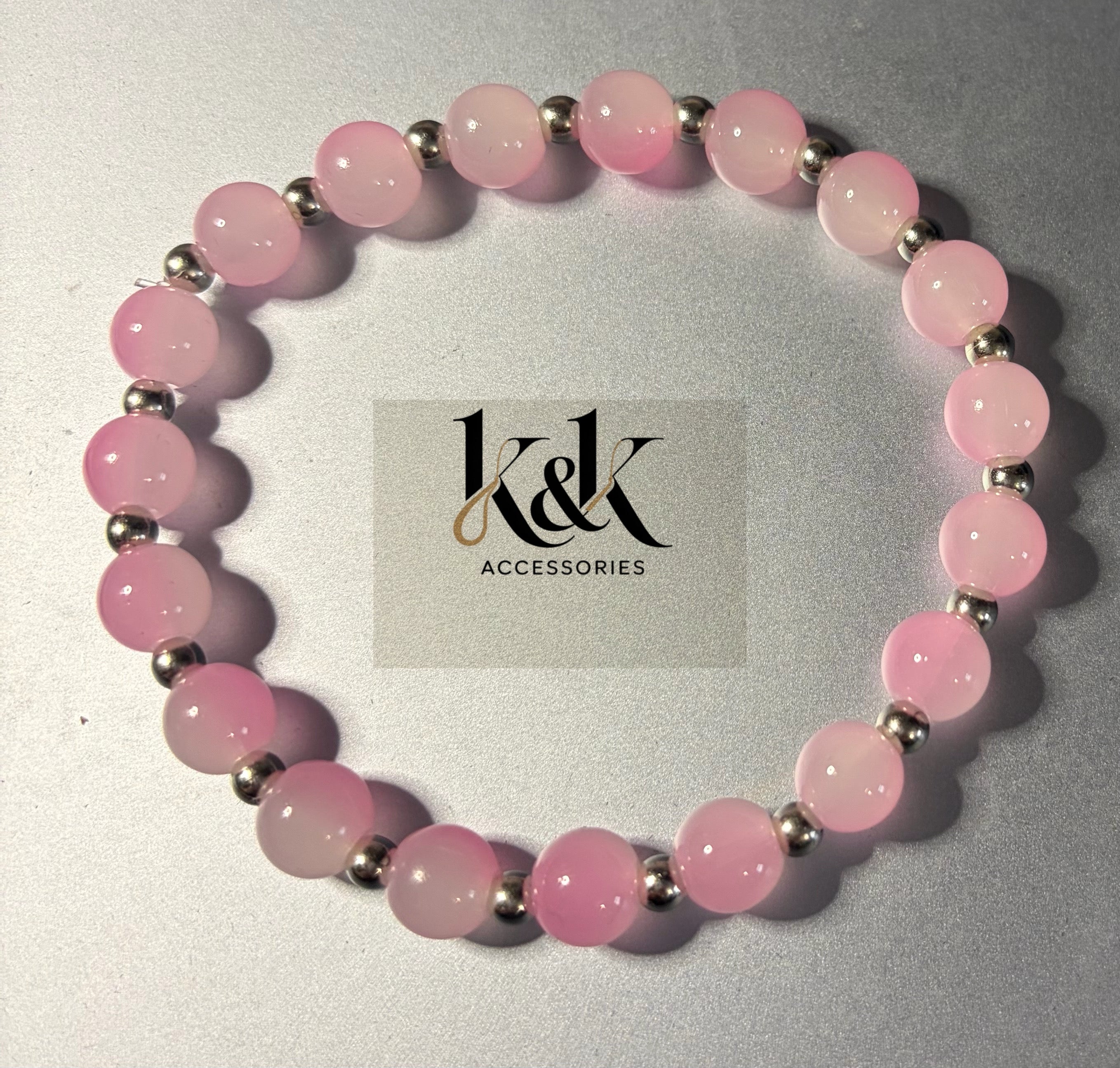 Rose Quartz Bracelet with Silver Spacers - Natural Gemstone Jewellery