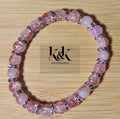 Light Pink Crackle Glass Bracelet with Pink Rhinestone Spacers