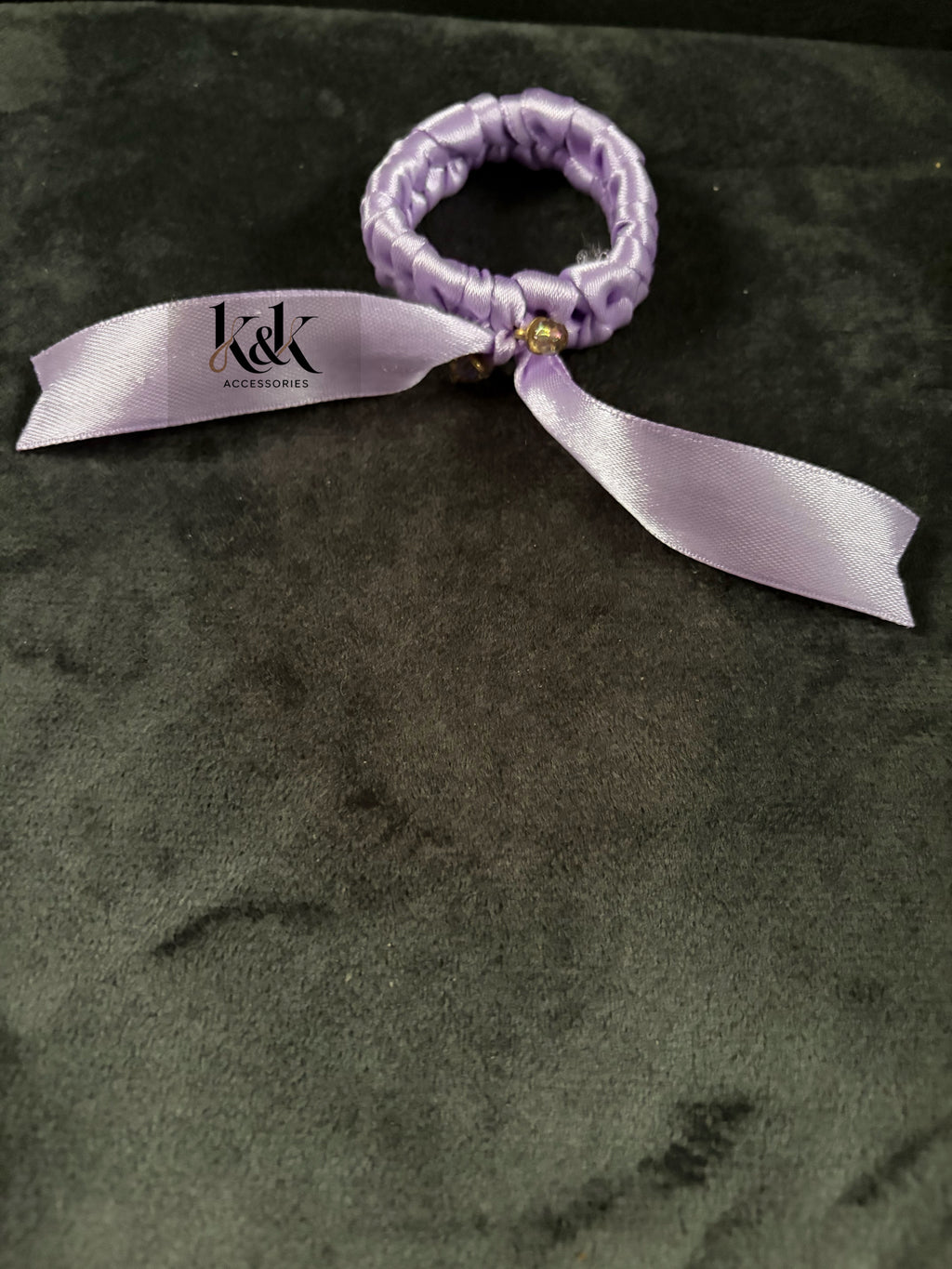 Handmade satin ribbon hairband with beaded detail - Lilac