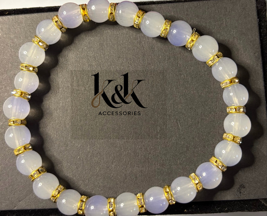 Blue Lace Agate Bracelet with Gold Spacers - Natural Gemstone Jewellery