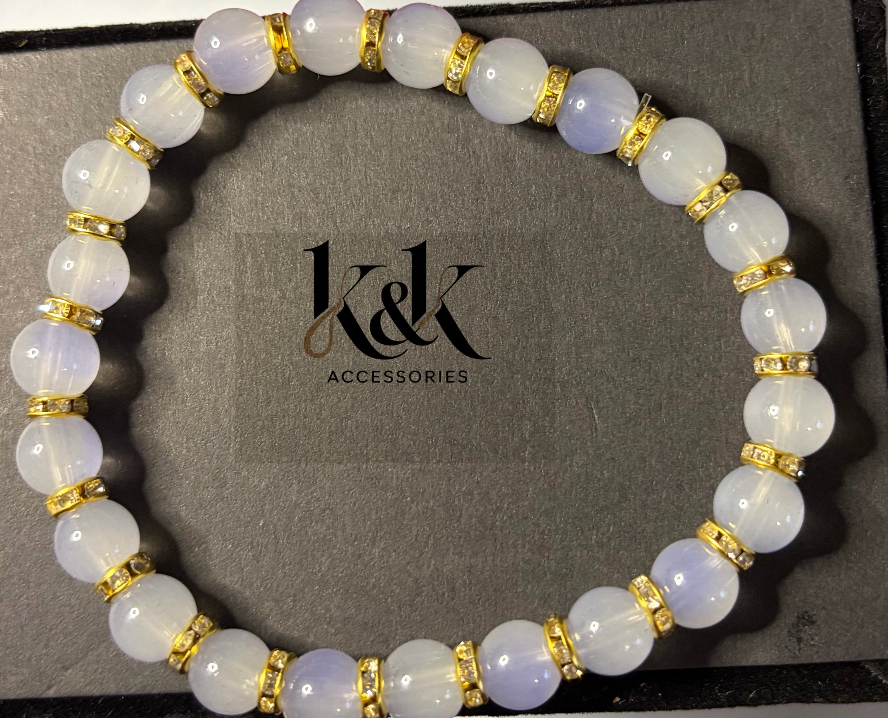 Blue Lace Agate Bracelet with Gold Spacers - Natural Gemstone Jewellery