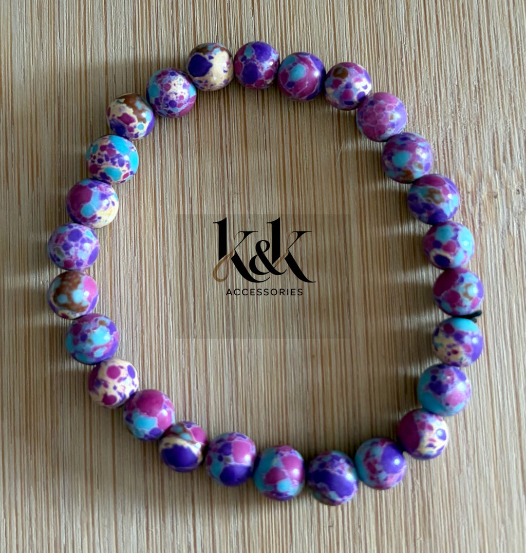 Purple & Turquoise Tie-Dye Glass Bracelet