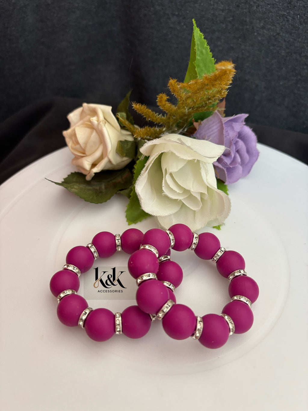 Matte Bead Bracelet with Rhinestone Spacers