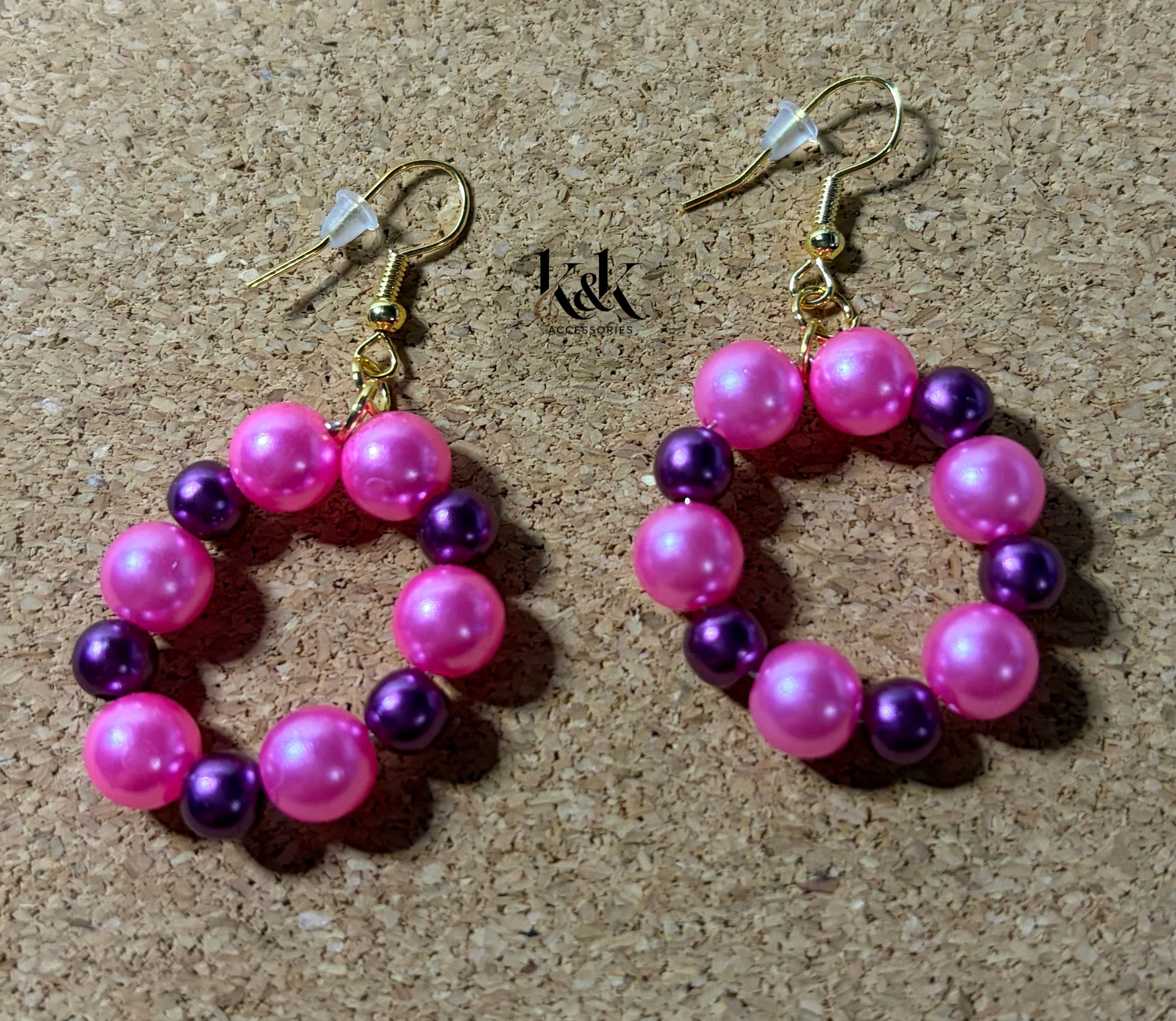 Pink and Purple Beaded Hoop Earrings