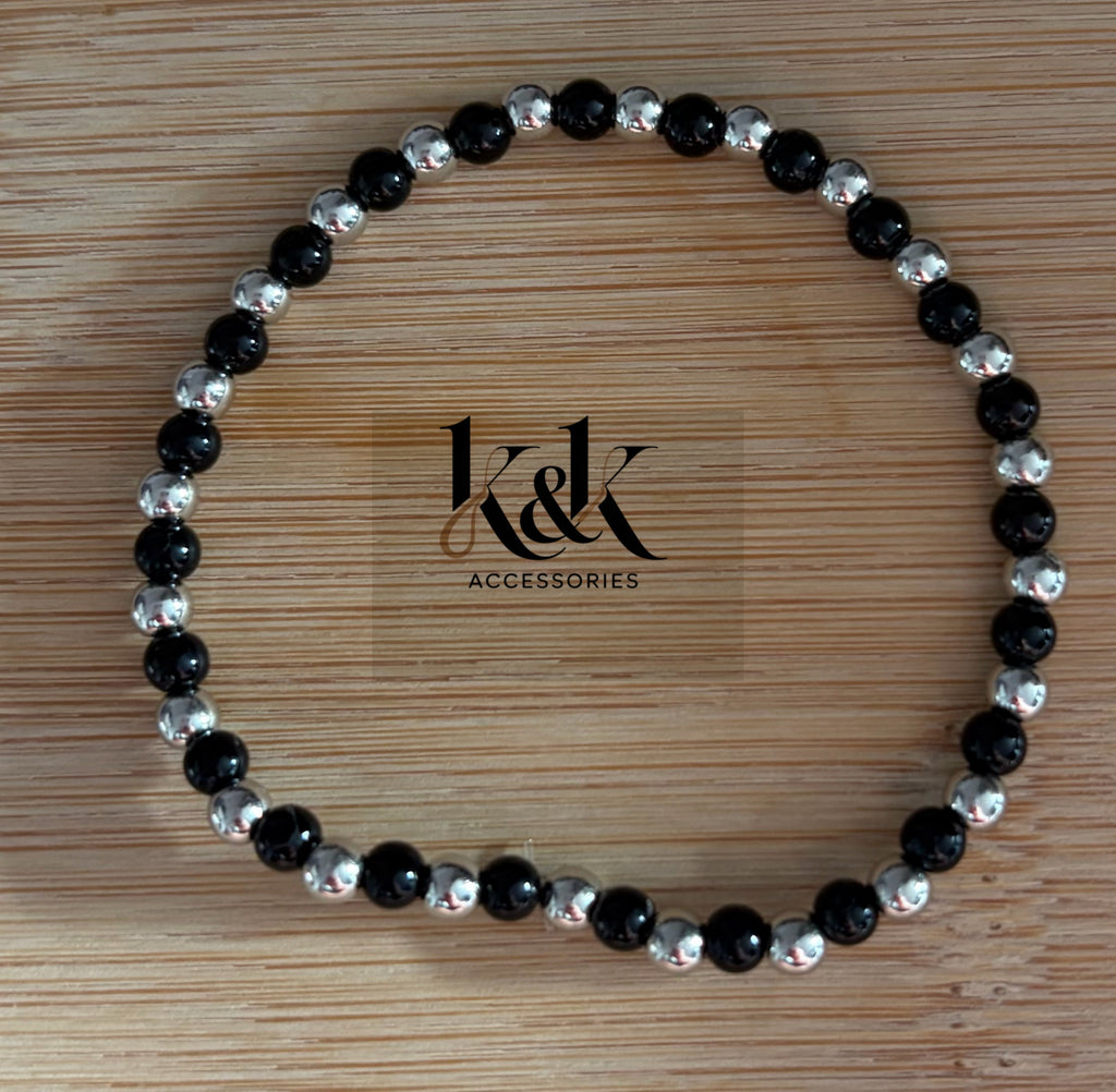 Black & Gold/Silver Alternating Bead Bracelet