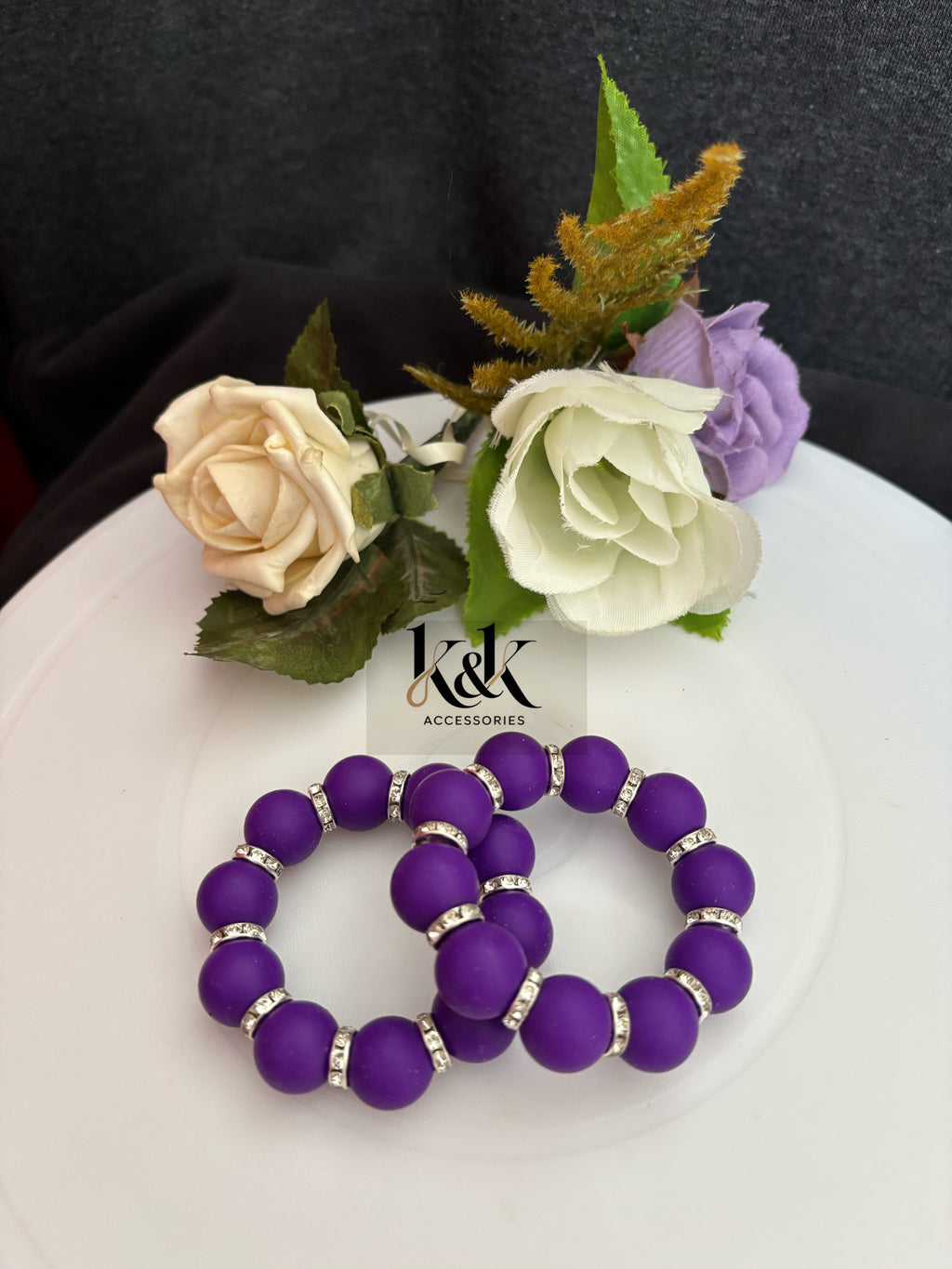 Matte Bead Bracelet with Rhinestone Spacers
