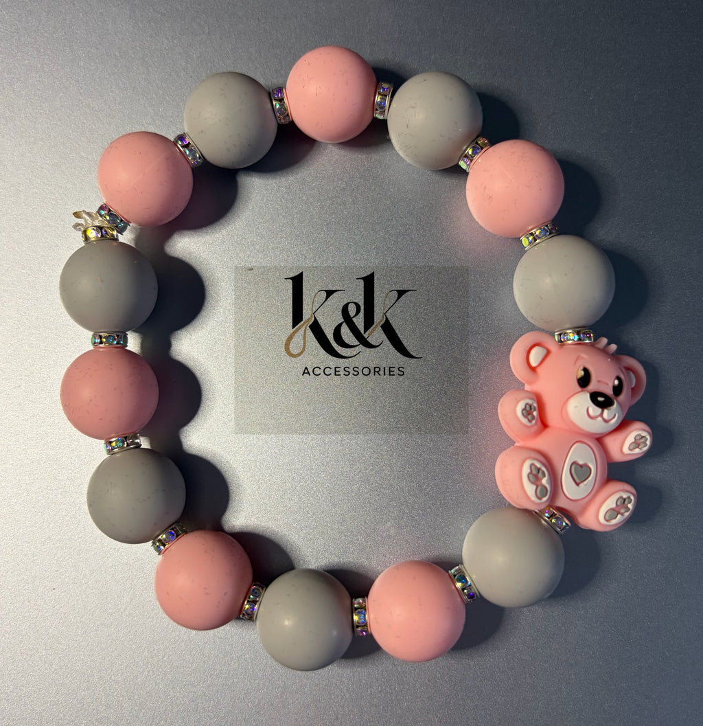 Teddy Bear Charm Bracelet with Crystal Spacers