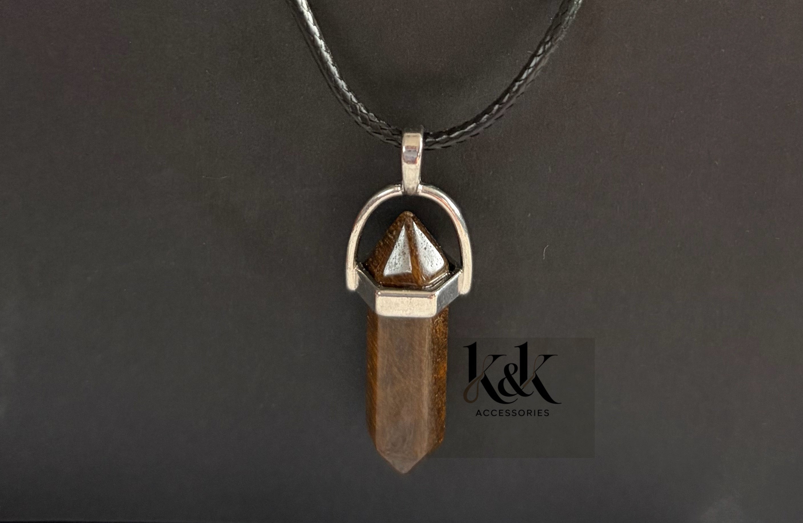 Smoky Quartz Crystal Pendant Necklace on Black Cord