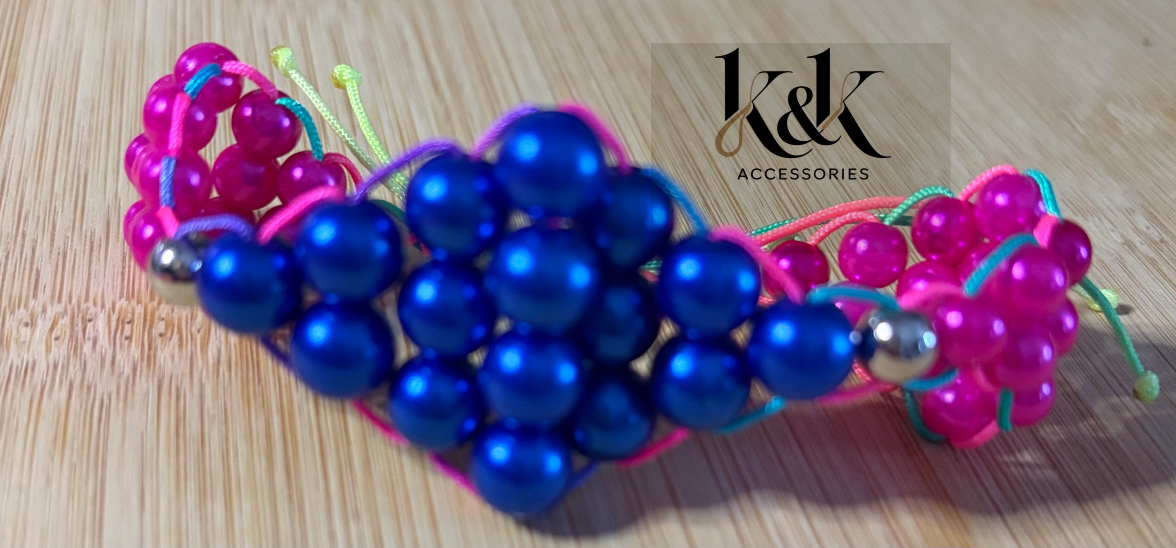 Blue & Pink Beaded Cluster Friendship Bracelet