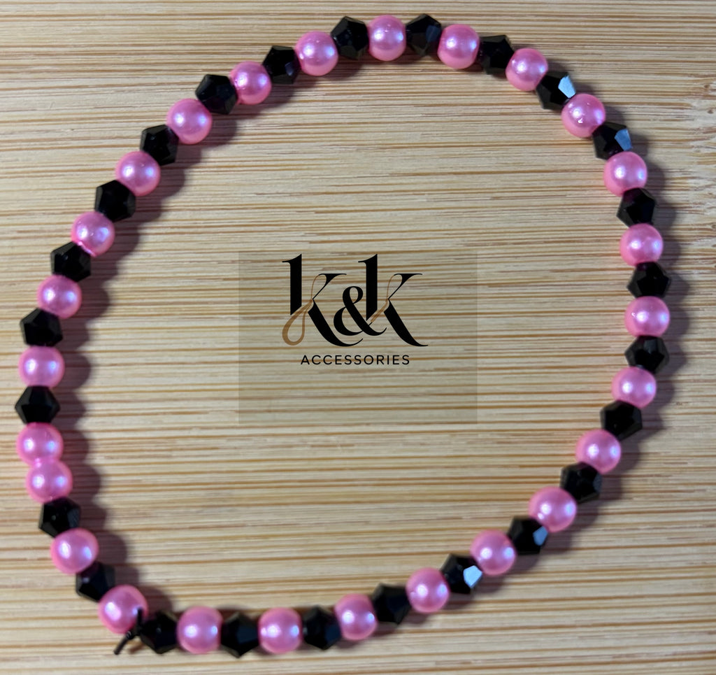 Pink & Black Beaded Bracelet - Hot Pink or Baby Pink