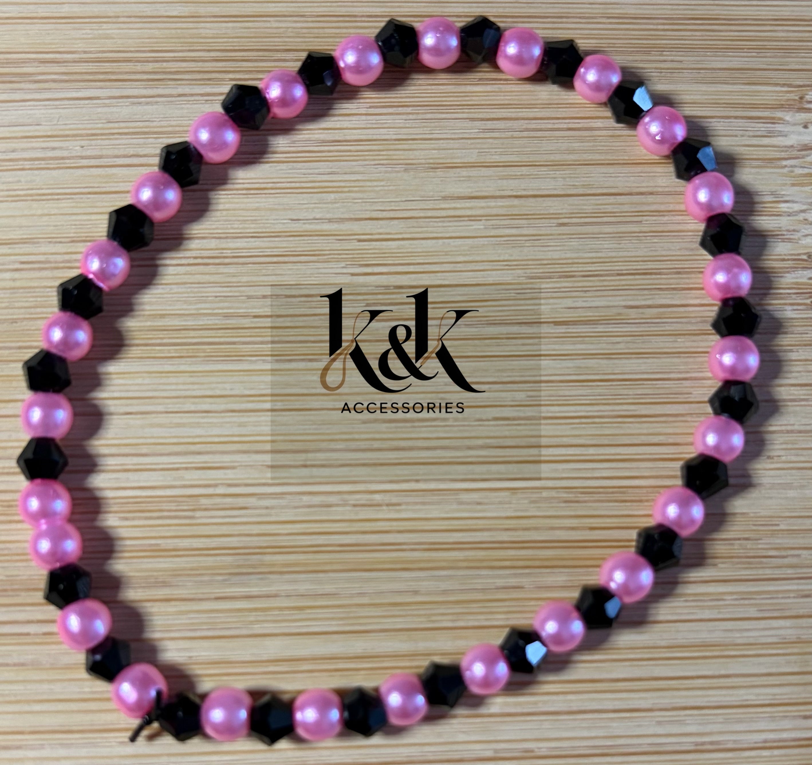 Pink & Black Beaded Bracelet - Hot Pink or Baby Pink
