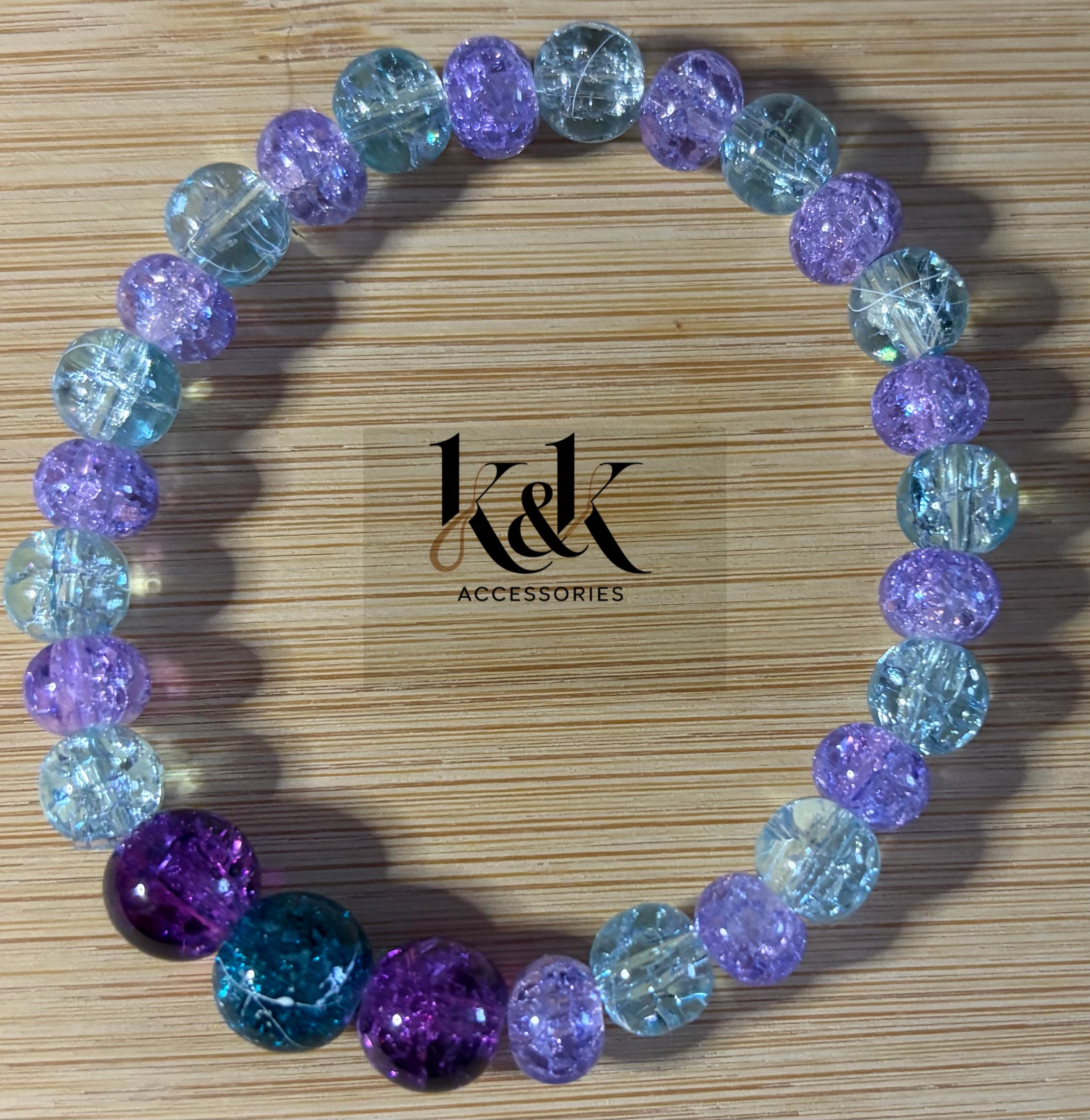 Purple & Teal Crackle Glass Bracelet