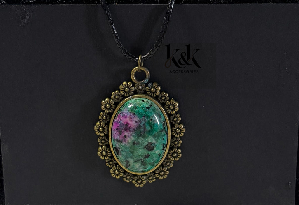 Gemstone Vintage Floral Frame Necklace