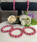 Pink Marble Bead Bracelet with Silver Wavy Spacers