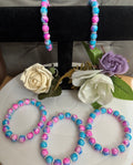 Pink, Blue & White Marble Bead Bracelet with Silver Rondelle Spacers